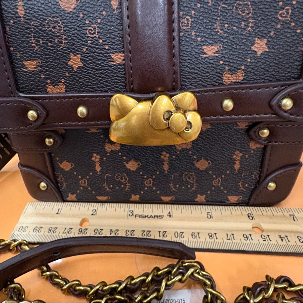 Hello Kitty Brown Monogram Crossbody Satchel with Gold Accent Hardware - Picture 8 of 9